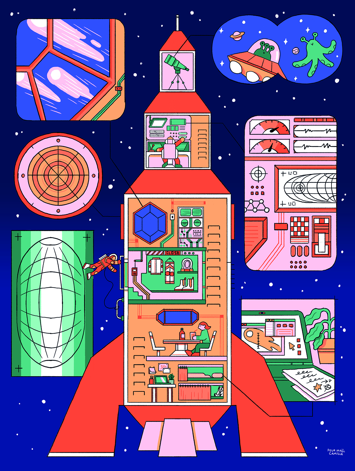 illustration jeunesse fusée espace astronaute puzzles